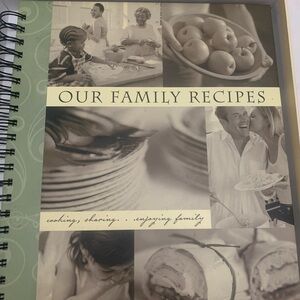 Family Recipes Cookbook with Black, White, and Cream Cover